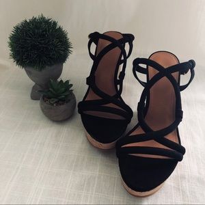 New H&M Black Faux suede Wedges